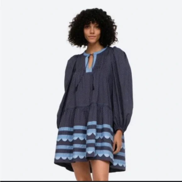 Sea New York Palmer Tunic Dress Sz S EUC Blue Long Sleeve 100% Cotton - Picture 3 of 15